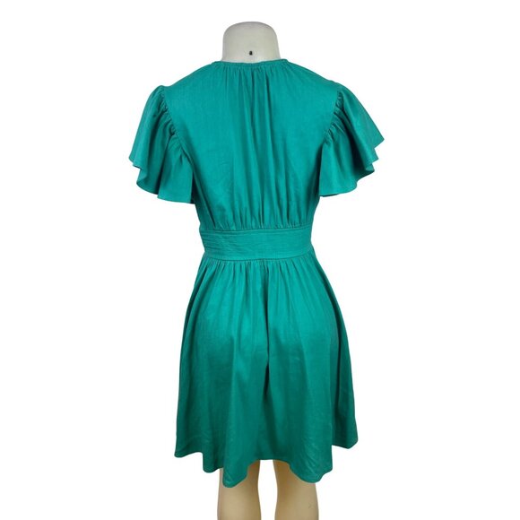 Chelsea 28 Green Women’s Ruffled Sleeve Fit & Flare Button Front Dress Size S - Picture 3 of 9